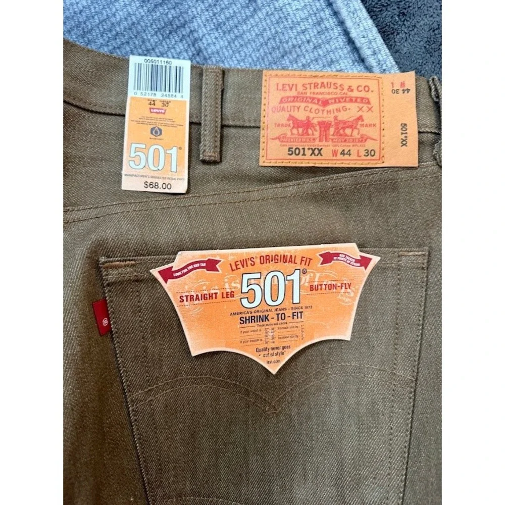 Levis 501 XX Original Fit Mens Jeans 44x30 Brown Denim Straight Leg Button NEW.